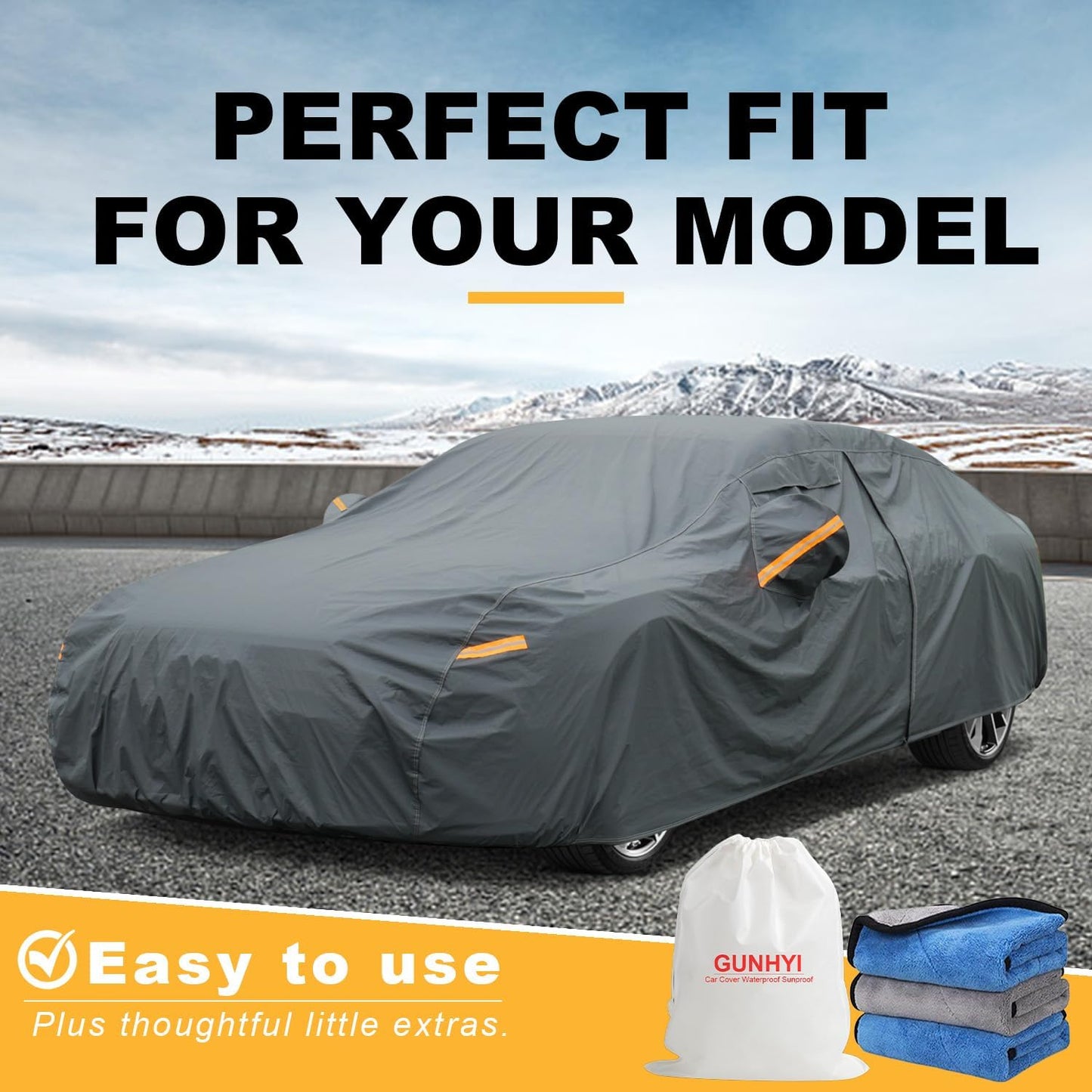 GUNHYI 16 Layers Car Cover Waterproof All Weather, Heavy Duty Outdoor Car Cover Universal Fit Sedan Toyota Camry, Tesla Model 3, Honda Accord, Nissan Altima, Kia K5/Stinger, Hyundai Sonata etc.