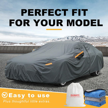 GUNHYI 16 Layers Car Cover Waterproof All Weather, Heavy Duty Outdoor Car Cover Universal Fit Sedan Toyota Camry, Tesla Model 3, Honda Accord, Nissan Altima, Kia K5/Stinger, Hyundai Sonata etc.