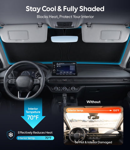 Wigoo Tesla New Model Y Accessories Windshield Sunshade [OEM Design, 100% Sun Blockage] Foldable Heat Insulation Sunshade with Storage Bag, for Model Y 2020~2026 (Juniper), Silver Coating - Colors A