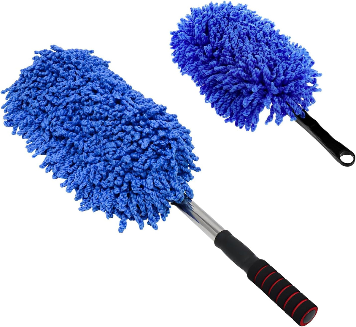 2 PCS Microfiber Car Dusters, Scratch Free Auto Exterior Dust Brust Set with Extendable Duster, Multipurpose Soft Brushes Dusting Supplies for Cars Trucks SUVs Motorcycles (Blue)