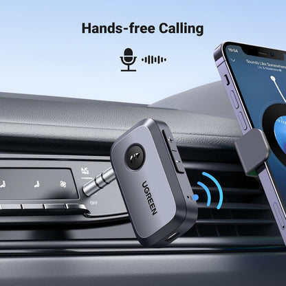 UGREEN Bluetooth 5.4 Car Adapter, Hands-Free Call & Noise Cancelling AUX to Bluetooth Adapter for Car, 3.5mm Audio Blue-Tooth Receiver for Cars Stereo Home Speaker - 15H Battery Life