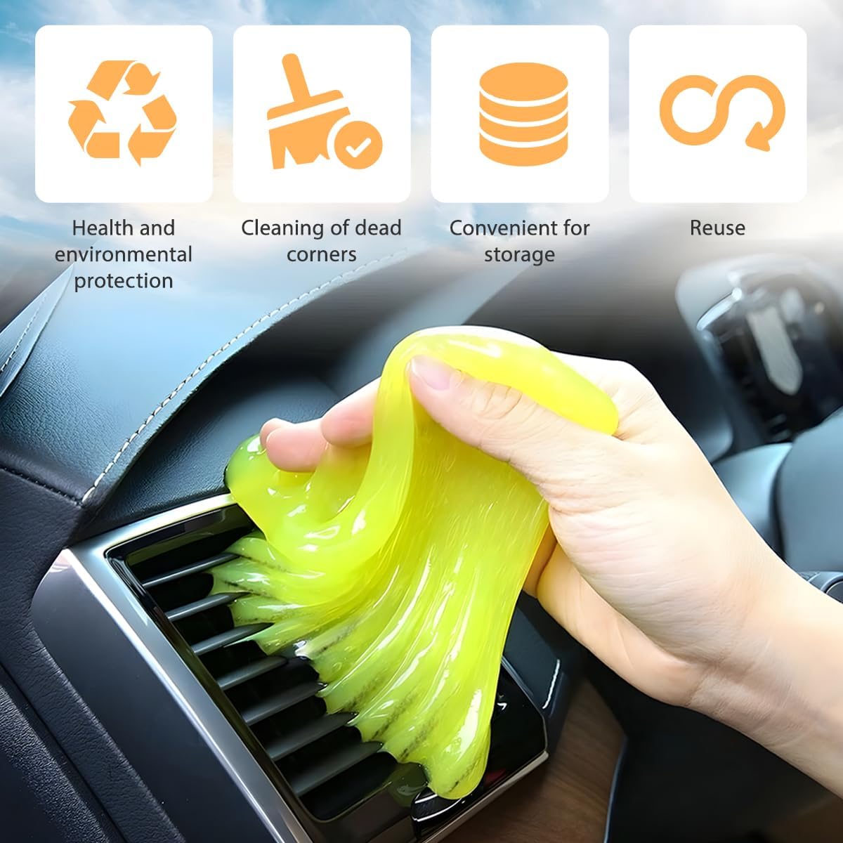 Car Cleaning Gel, Reusable Vehicle Air Vent Crevice Detailing Putty, Automotive Interior Detail Slime Cleaner Removal Tool Kit Accessories, Universal for SUV, Sedan, Truck (Blue)