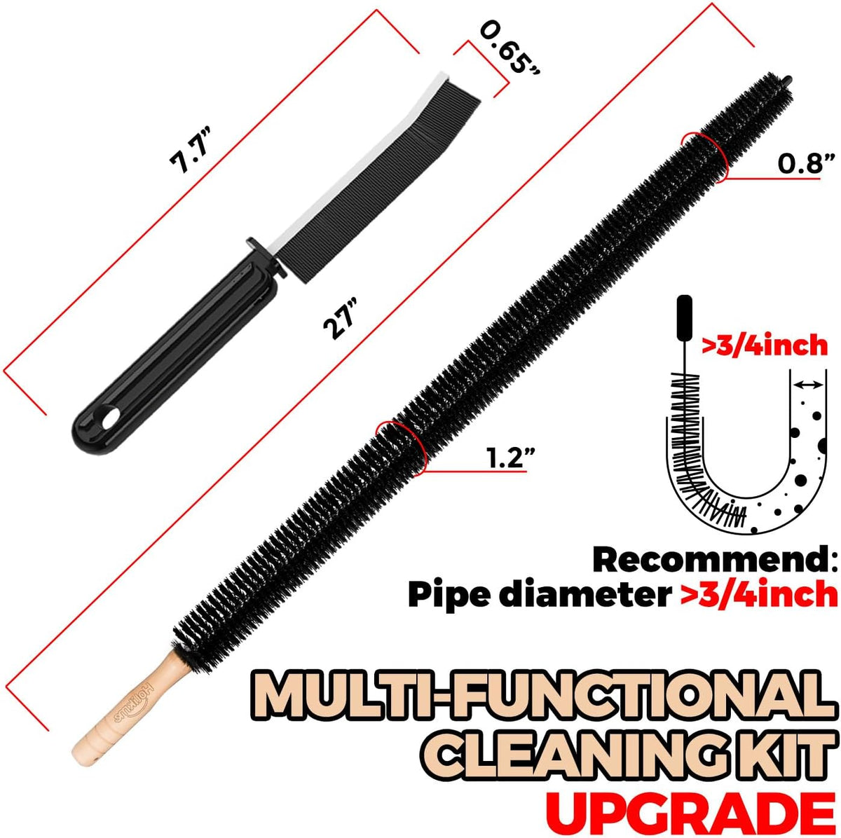 Holikme 3 Pcs Dryer Vent Cleaner Kit, 304 Stainless Steel Replacement Lint Brush for Clothes Dryer Vent Trap, Cleaning Brush & Flexible Crevice Tool