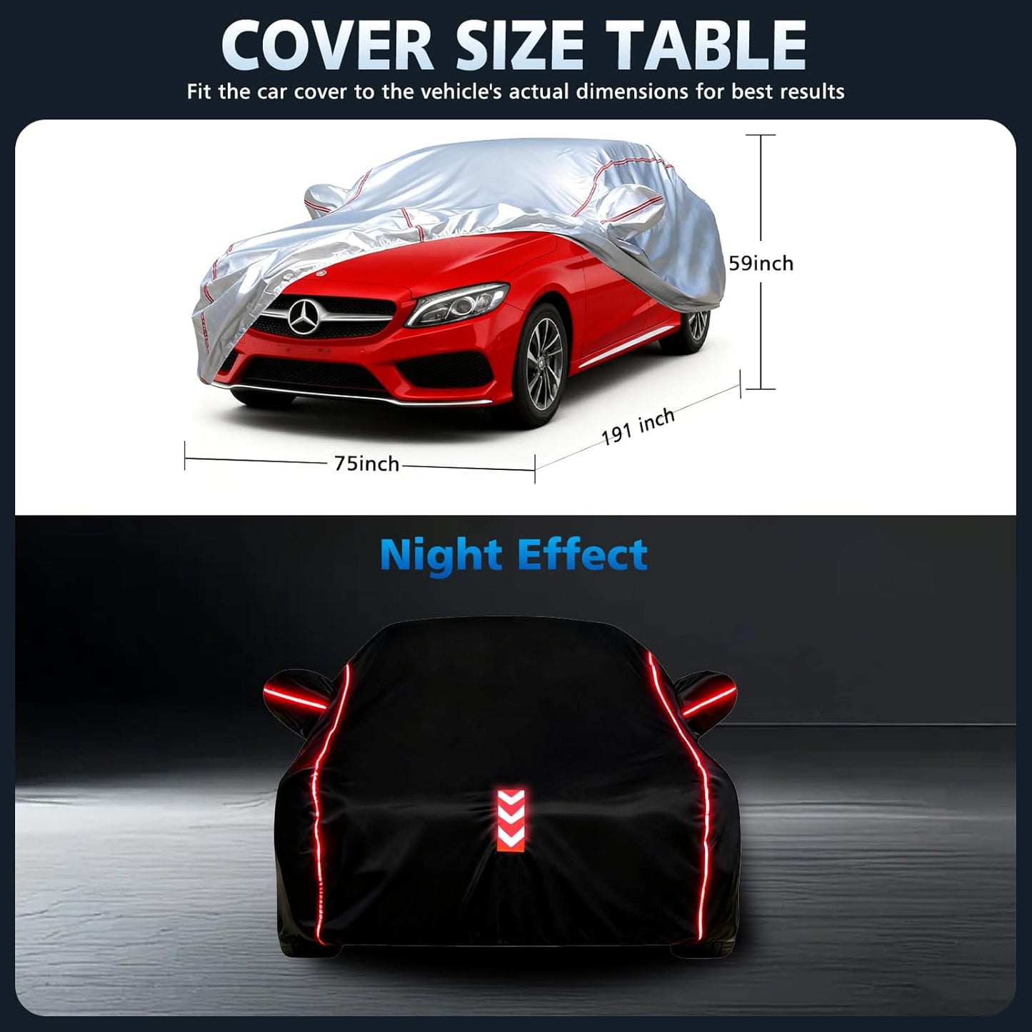 Car Cover for Sedan, Waterproof All Weather Heavy Duty, 360° Underbody Wrap Windproof Design, Quick Install Outdoor Vehicle Cover, Fits 186-193 in
