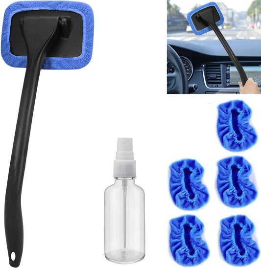 desin Car Windshield Cleaning Tool, Windshield Cleaner with 5 Washable and Reusable Microfiber Pads and Extendable Handle, for Auto Glass Wiper (Green)
