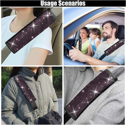 GLSOWEE 2PCS Bling Car Seat Belt Shoulder Pads, Bling Rhinestones Seat Belt Covers for Women, Car Seatbelt Strap Pad with Crystal Diamond, Car Interior Accessories for Car SUV (Black Diamond)