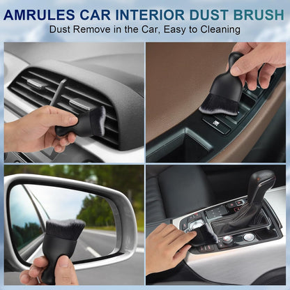 Amrules 2PCS Car Interior Detailing Brush, Auto Car Detailing Brush Dusting Brush, Soft Bristles Car Interior Cleaning Tool for Dashboard Interior, Exterior, Skylight, Leather, Dust Brush, Brown