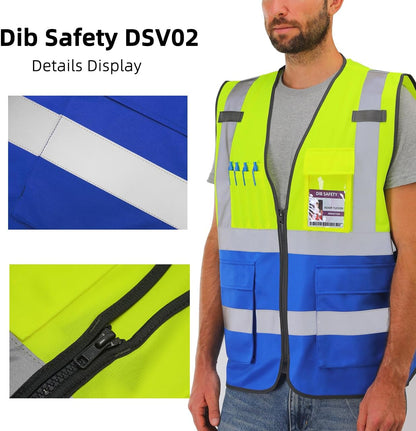Dib Safety Reflective Safety Vest for Men Women, High Visibility Vest with Pockets and Zipper, ANSI Class 2