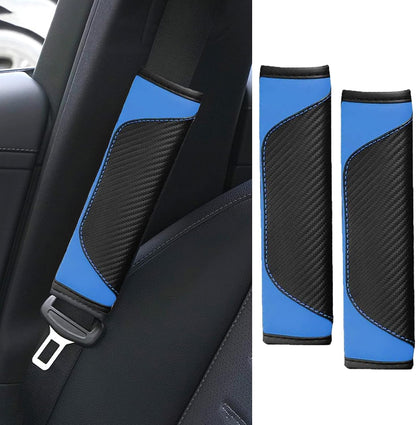 2PCS Car Seat Belt Cover Pad, Soft Carbon Fiber Leather Seatbelt Shoulder Protector for a More Comfortable Driving, Universal Safety Belt Strap Cover to Protect Your Neck (Blue)