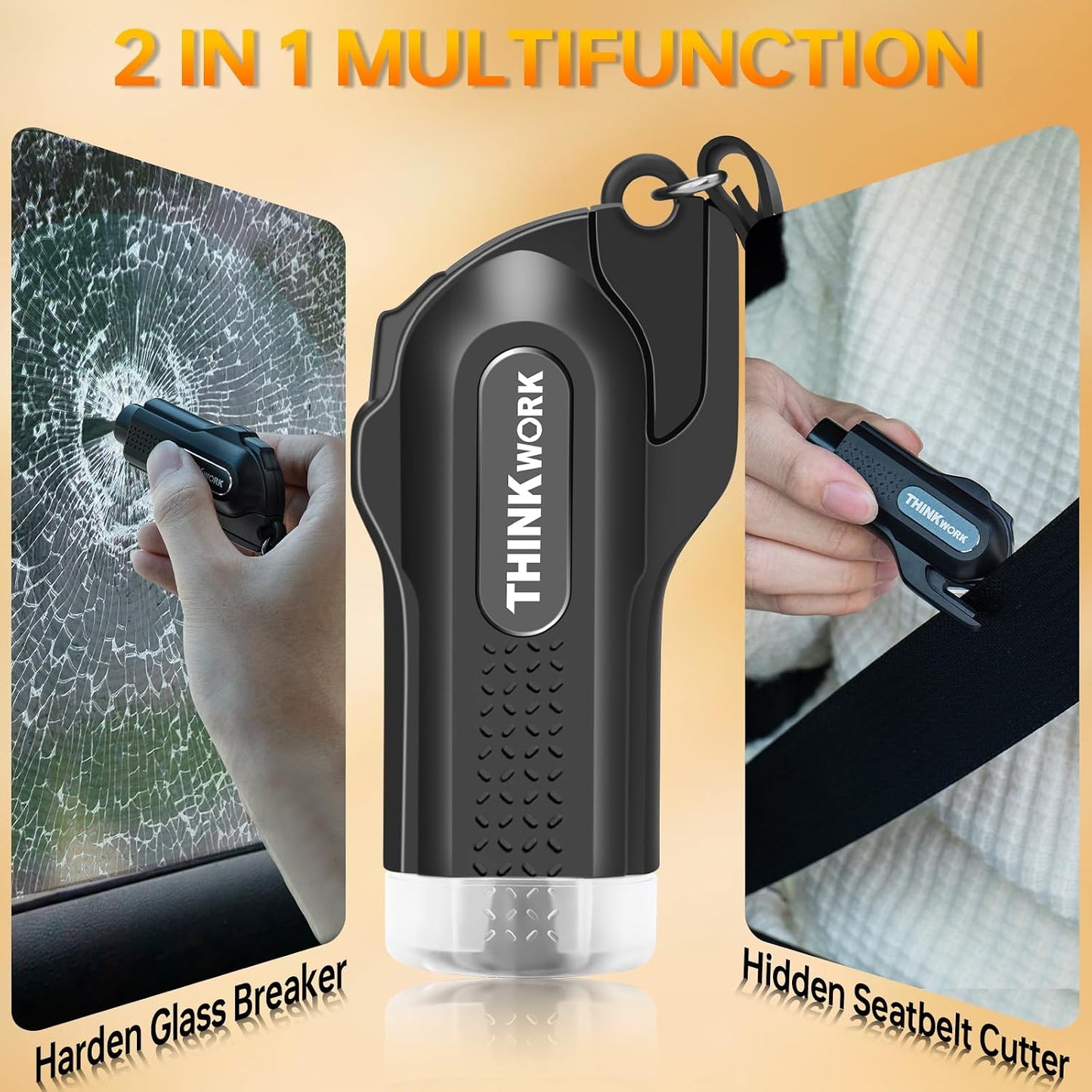 THINKWORK Car Safety Hammer, 3-in-1 Emergency Escape Tool with One Second Window Breaker and Seat Belt Cutter, Safety Emergency Car Escape Tool for Car, Office, Home, Black