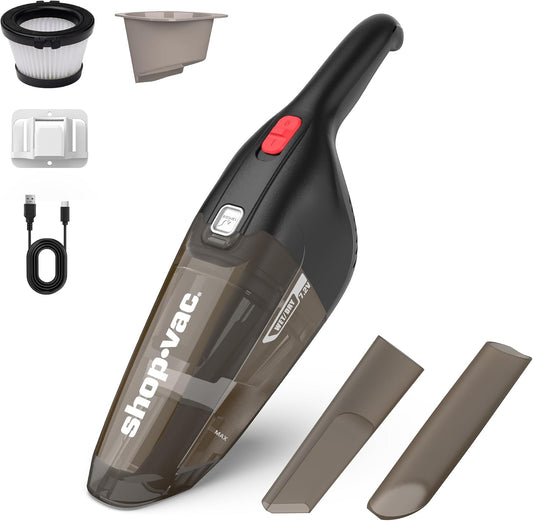 Shop-Vac Wet/Dry Handheld Vacuum Cordless, Powerful Portable Car Vacuum Rechargeable, Wall-Mounted Hand Vac with Crevice Tool, Lightweight Hand Vacuum for Home & Car, Washable Filter, White