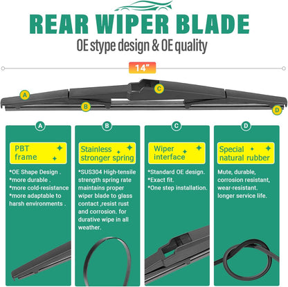 26" 16" 12" Windshield Wiper Blades Replacement for Toyota RAV4 2019 2020 2021 2022 2023 2024 2025 RAV 4 / Mazda 5 2006-2015 Premium All Weather Front Rear Wipers Set - OEM Quality (Pack of 3) - Colors A