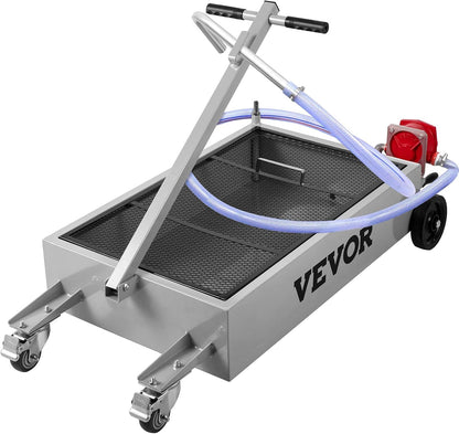 VEVOR Low Profile Oil Drain Pan, 17 Gal Capacity, Rolling Oil Drain Pan with 110V High-Flow Electric Pump, 7.2 ft Hose & T Folding Handle, Leak-proof & Corrosion-resistant, Fit for Trucks, ATVs, Black