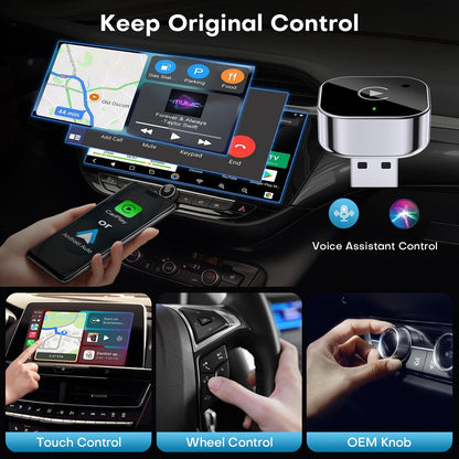2-in-1 Wireless CarPlay & Android Auto Adapter, Plug & Play CarPlay Dongle Converts Wired to Wireless, Fast Auto-Connect, No Delay, Compact Design for iPhone & Android with USB/USB-C Port(Black)
