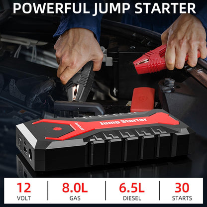 DBPOWER 5000A/80.66Wh Portable Car Jump Starter (UP to 8.0L Gas/6.5L Diesel Engines) 12V Auto Lithium-Ion Battery Booster with Smart Clamp Cables, Quick Charge, and LED, Storage Bag