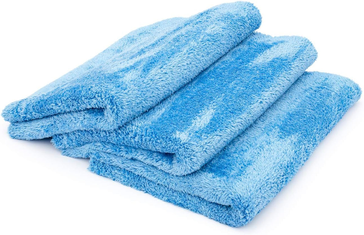 The Rag Company - Eagle Edgeless 500 (4-Pack) Professional Korean 70/30 Blend Super Plush Microfiber Detailing Towels, 500GSM, 16in x 16in, Blue