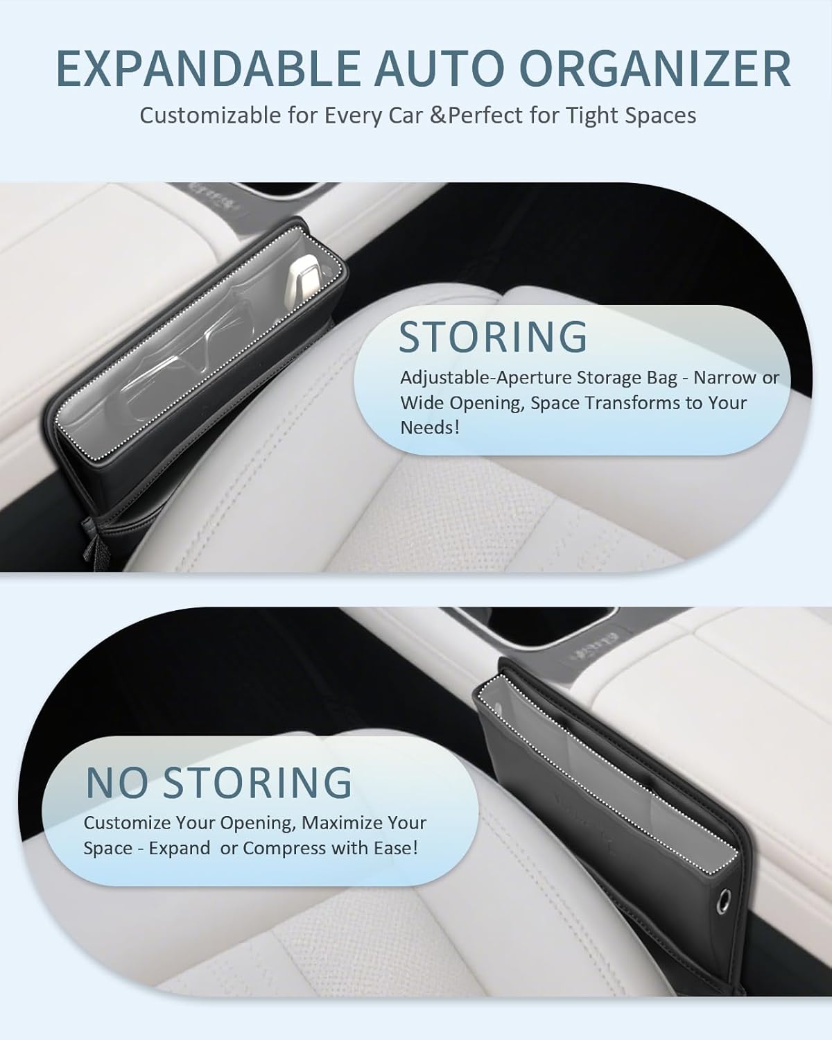 FLORICH Car Seat Gap Filler, Pro-Seats Gap Filler Organizer and Storages 2-in-1, Premium Leather Center Console Organizer, Car Organizer Front Seat Universal Fit for Car SUV Truck