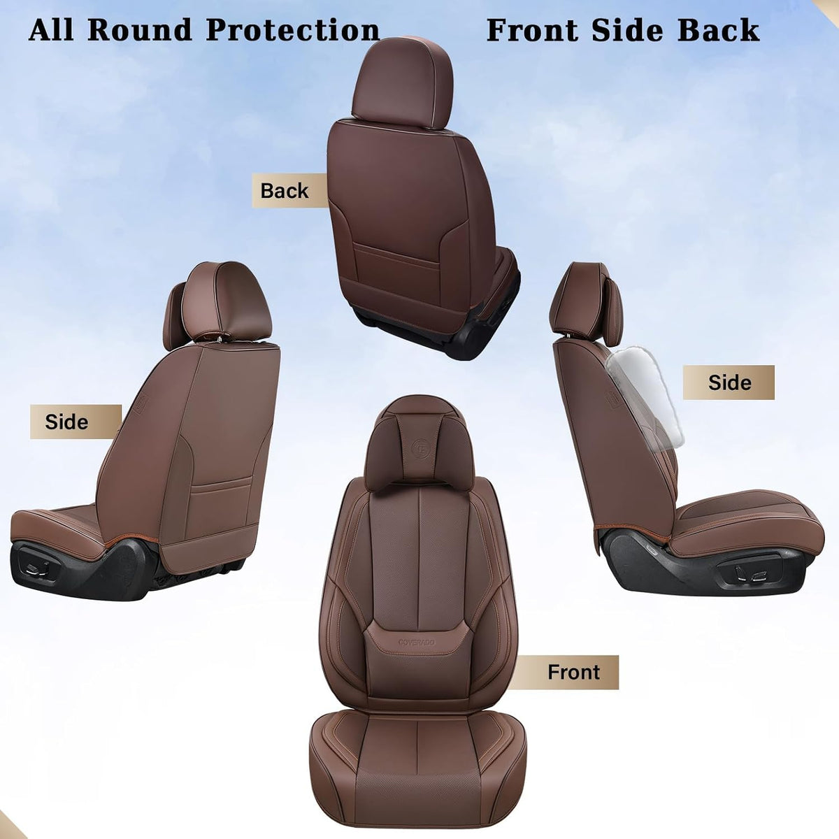 Coverado Seat Covers Full Set, Black Seat Covers for Cars 5 Seats, Car Seat Protector, Waterproof Nappa Leather Car Seat Cushion, Front and Rear Car Seat Cover Fit for Most Sedans SUV Pick-up Truck - Colors B
