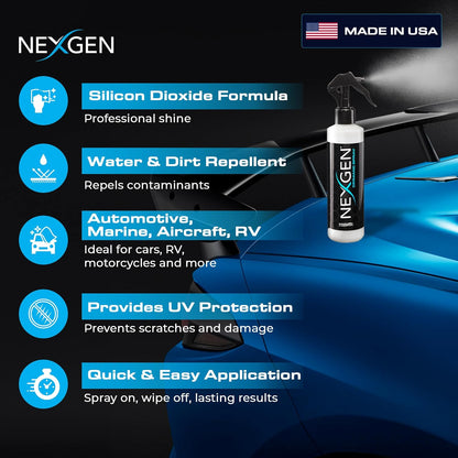 Nexgen Ceramic Spray Silicon Dioxide — Easy to Apply, Ceramic Coating Spray for Cars — Professional-Grade Protective Sealant Polish for Cars, RVs, Motorcycles, Boats, and ATVs — 16oz