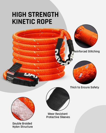 DAYDOOR Recovery Tow Rope Kit with 2 Soft Shackles, 7/16 Inch x 30 ft 31,200 Lbs UHMWPE Tow Strap, Synthetic Towing Rope Recovery Kit for ATV, UTV, SUV, Cars (Gray)