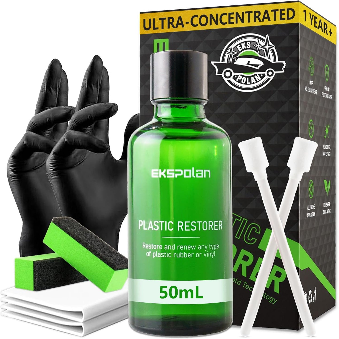 Plastic Trim Restorer for Cars 1.69 OZ (50ML), Black Trim Restorer,Hydrophobic Trim Ceramic Coating,Lasting Up to 12 Months+ with UV Protection,Restore Automotive Exterior Protectant