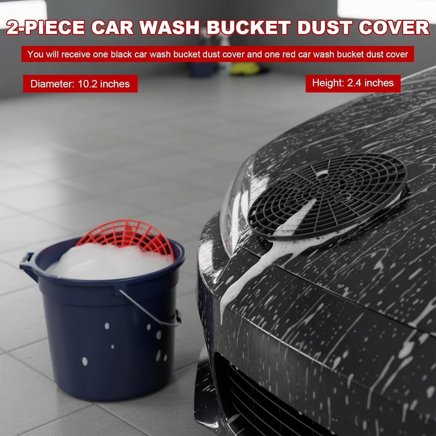 2 PCS Car Wash Bucket Insert, Auto Washing Grit Filter Dirt Trap for Removing Debris, Plastic Grit Trap Detailing Tool Fits 12-Inch Diameter or 3-5 Gallon Buckets (Black＋Red)