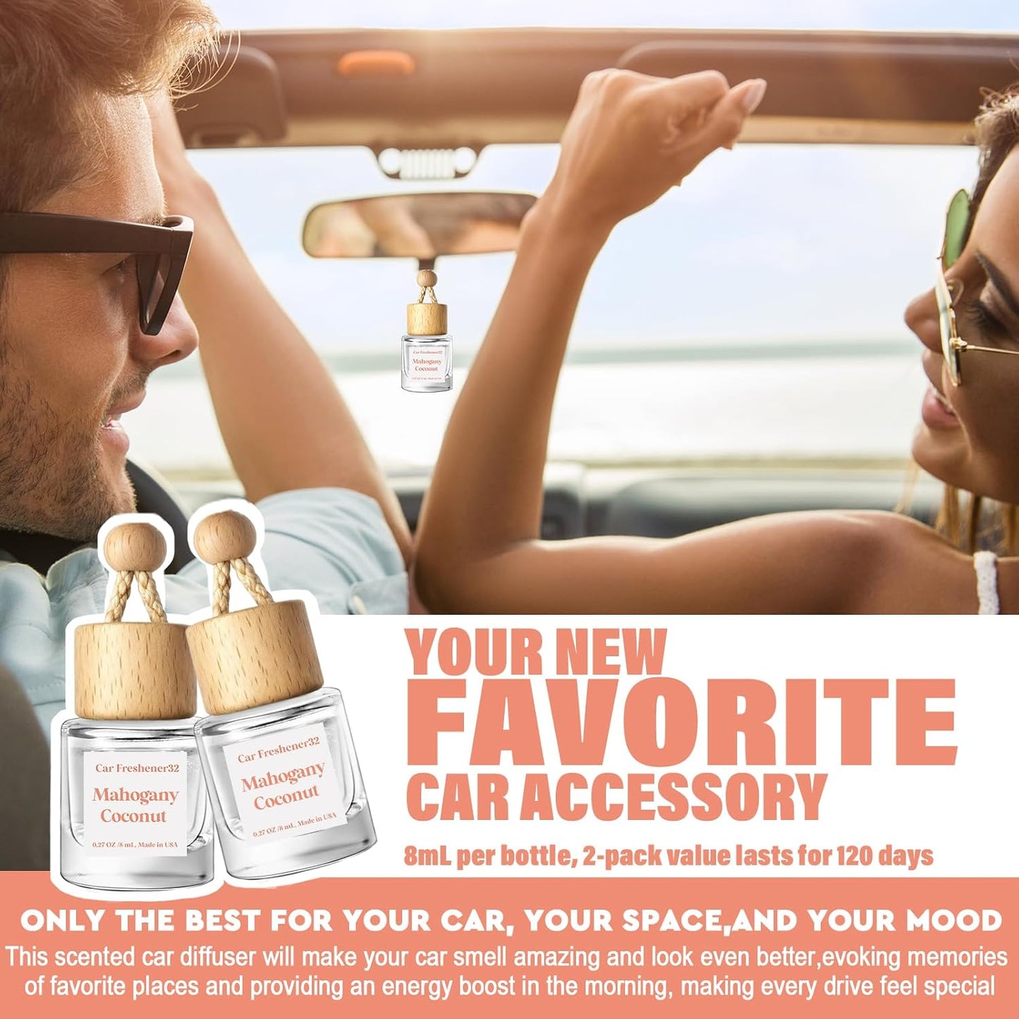 HoogaLife Car Air Freshener Diffuser 2 Pack Hanging Air Freshener Diffuser - Vanilla Cream Fragrance Oil Air D iffuser for Car, 45+ days Long Lasting Fragrance Made in USA C ar Air Fresheners (V54)