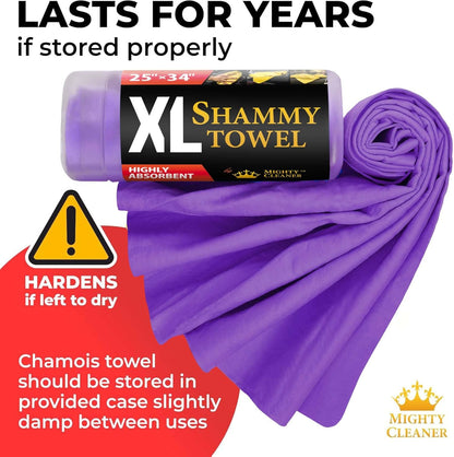 Premium XL Shammy Towel for Car - 2pk (34”x25”) - Super Absorbent Chamois Cloth - Spots & Scratch-Free - Reusable Car Drying Towels