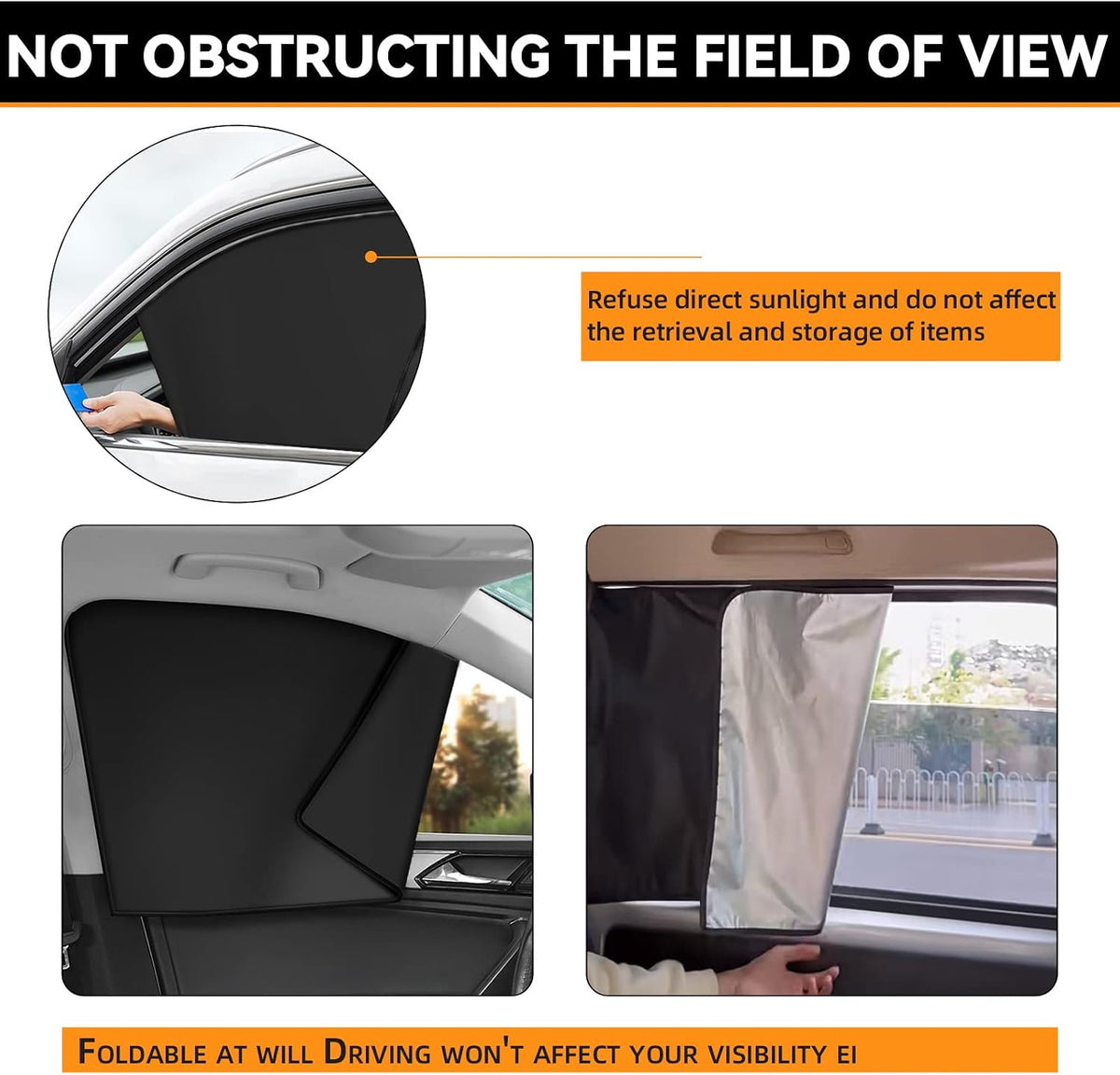 QUICTO Car Window Sun Shades, Universal Interior Accessories - Double-Sided Black (4pcs)