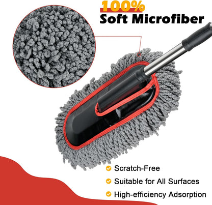 Car Duster Exterior Scratch Free,Microfiber Car Duster with Extendable Handle, with 3PCS Detailing Brush, Exterior Interior Multipurpose for SUV,Truck,RV