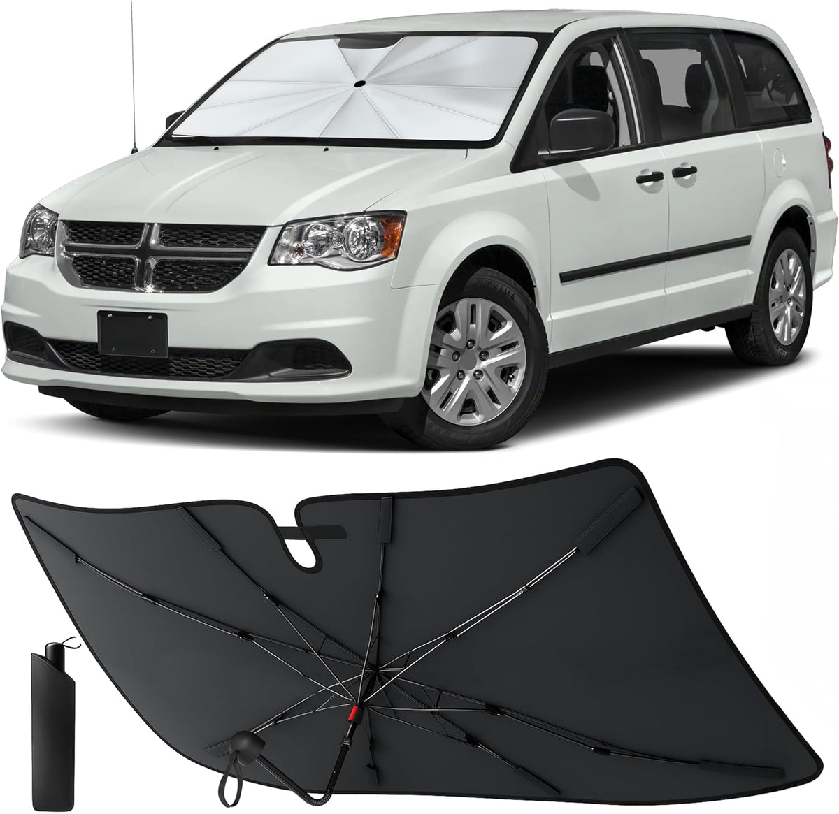 Econour Windshields Sun Shade for Car | Medium Foldable Car Sunshade & Window Tint | UV & Heat Protection Front Window Sun Shield, Keeps Interior Cool, Fits Sedans SUVs & Trucks (57” x 33”)