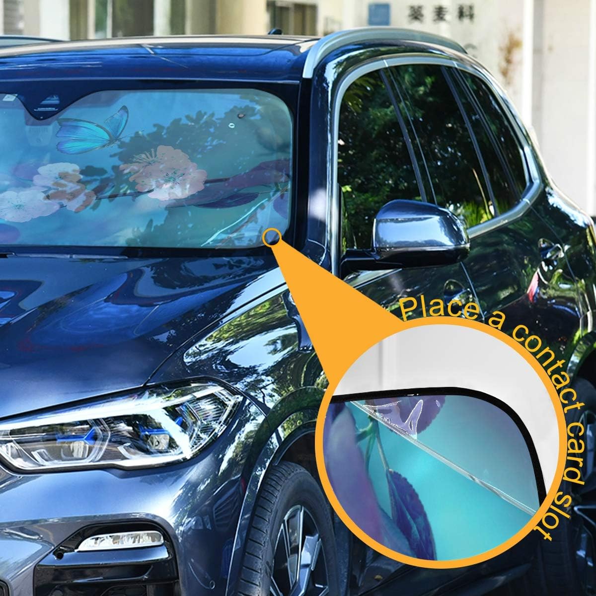 Black Leopard Car Windshield Sun Shade Animal Skin Print Foldable UV Ray Sun Visor Protector Sunshade to Keep Your Vehicle Cool (51" x 27.6")