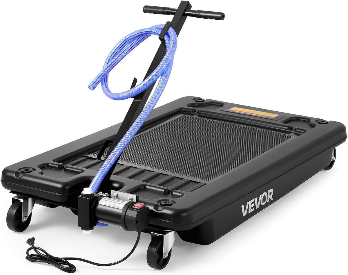VEVOR Low Profile Oil Drain Pan, 17 Gal Capacity, Rolling Oil Drain Pan with 110V High-Flow Electric Pump, 7.2 ft Hose & T Folding Handle, Leak-proof & Corrosion-resistant, Fit for Trucks, ATVs, Black