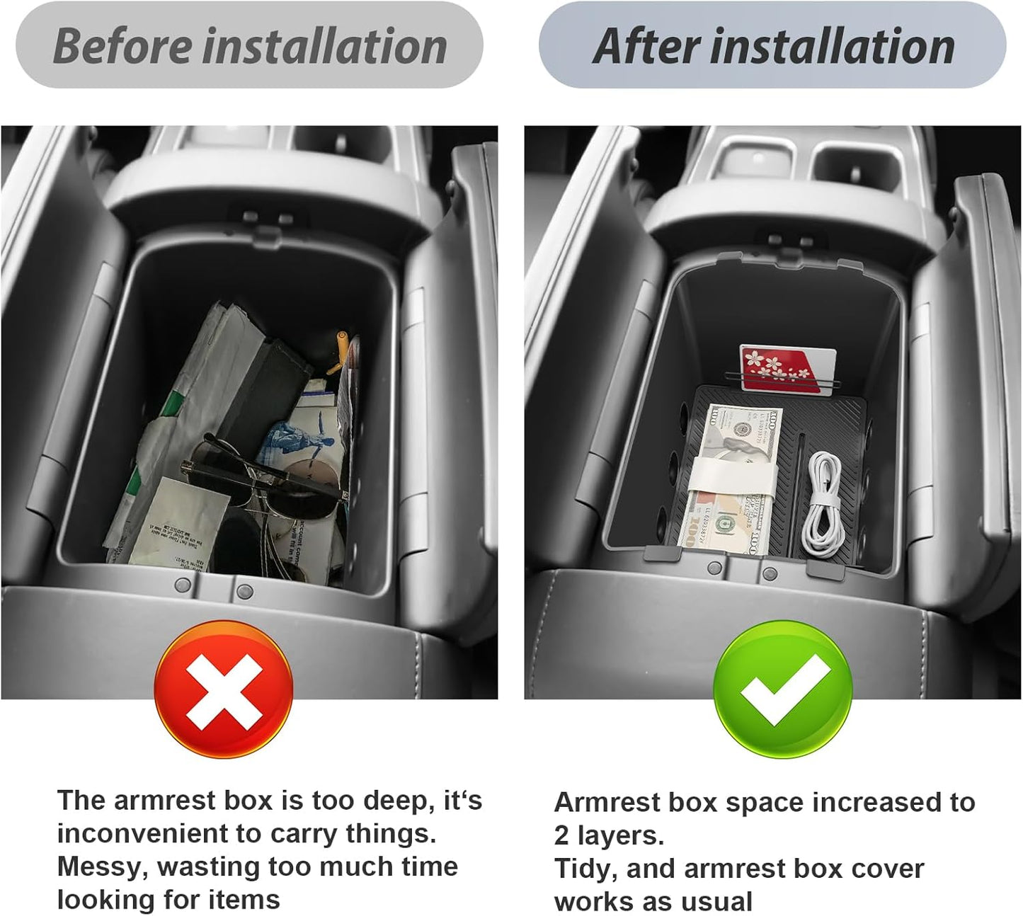 SKTU 2-Pack 2023 2024 2025 2026 Lexu s RX350 Center Console Organizer for 2023-2026 Lexu s RX350/RX450h/RX500h Console Tray 2023 2024 2025 2026 RX350 Accessories with Sunglasses Holder [Double Layers]