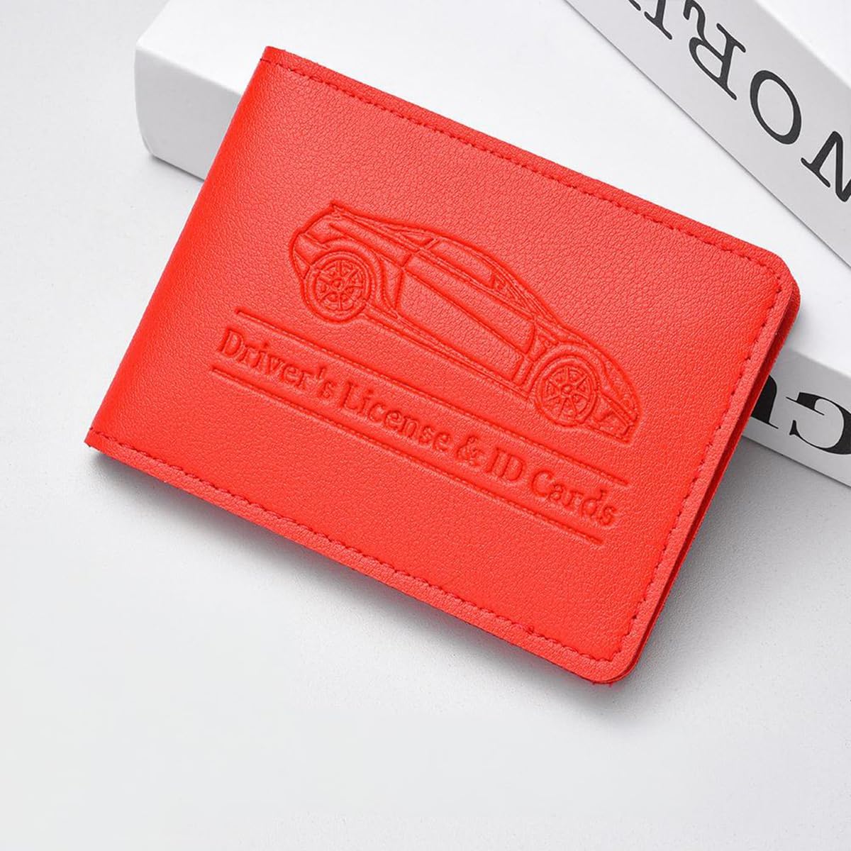 Car Registration Insurance Holder, Vehicle Document Glove Box Organizer, Small Automotive Interior Comparment Driver License Case Accessories for Men Women, Universal Fit (Red)