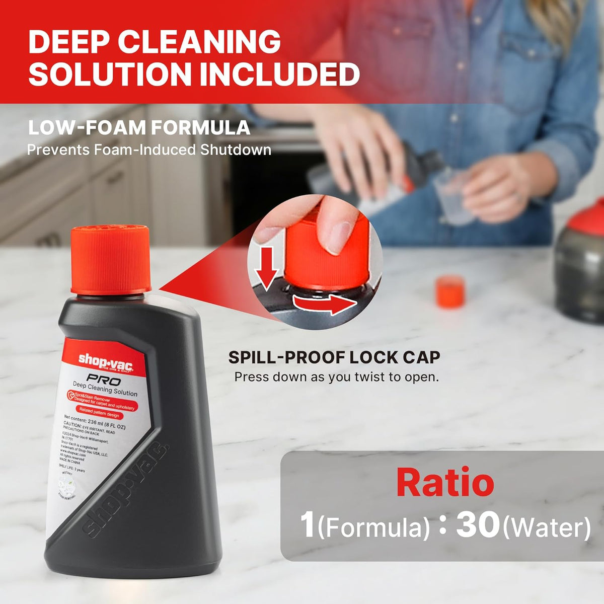 Shop-Vac Portable Carpet Cleaner Machine, Upholstery Cleaner with Steam & Heating System, 3 Modes Deep Stain Removal with Self-Cleaning Tool, for Car, Furniture, Stairs and Fabric Cleaning, 5430225