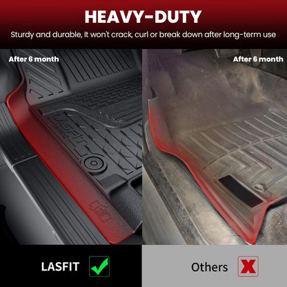 LASFIT Floor Mats for 2019-2025 2026 Ram 2500/3500 Crew Cab Bucket Seat for Carpet & Vinyl Floor (NOT fit Model with PTO Kit), All Weather TPE Custom Fit Car Mats Floor Liners 1st & 2nd Row, Black