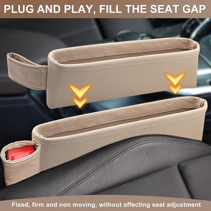 2 Pack Update Car Seat Gap Filler Organizer Leather Console Storage Box Front Side Pocket Seats Organizers Filler Interior Car Accessories for Phone Wallet Coin Key Sunglasses (Black)