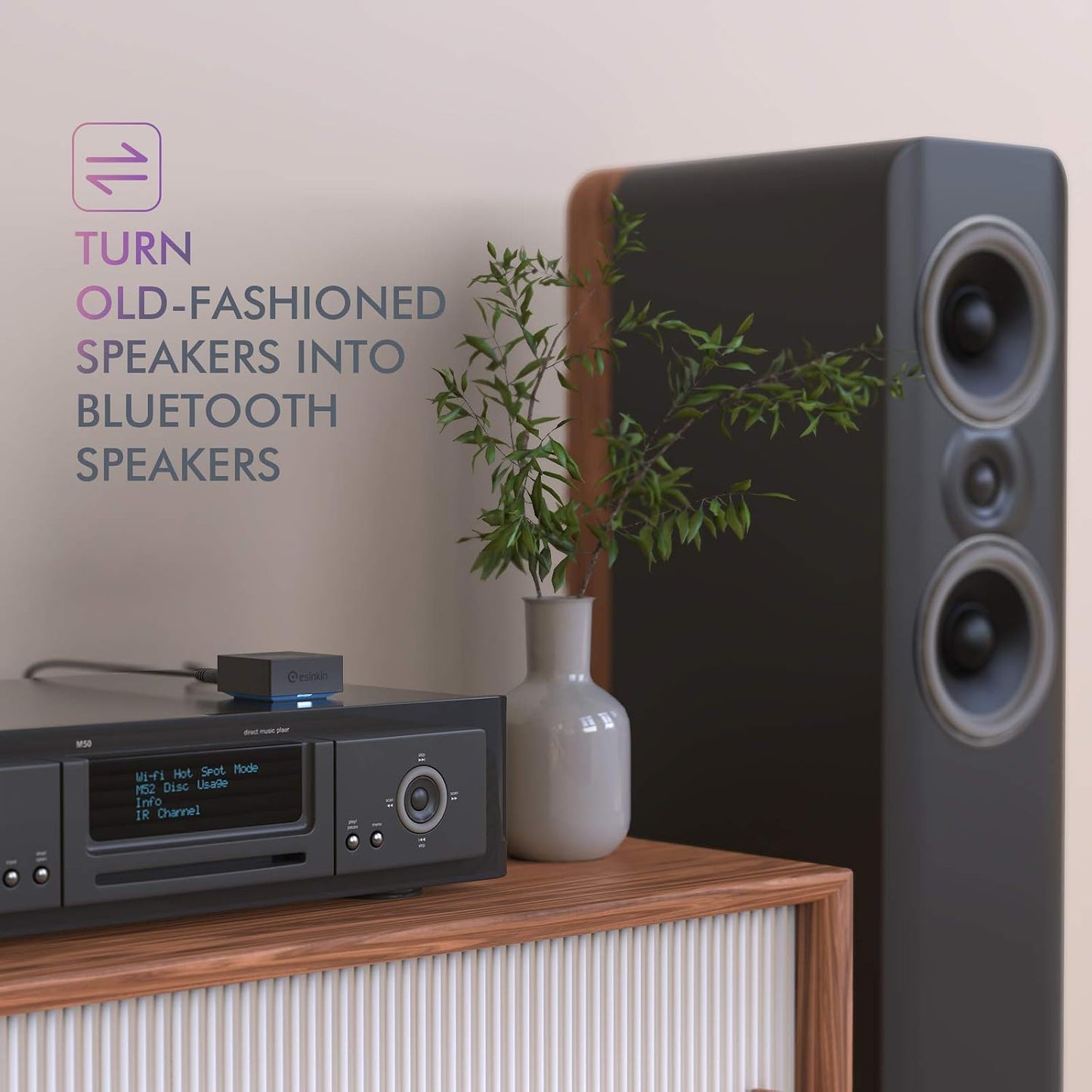Esinkin Wireless Audio Receiver for Music Streaming Sound System Works with Smart Phones, Tablets and Car, Wireless Adapter for Speakers