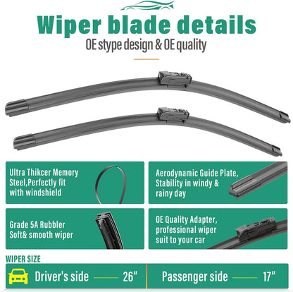 26" 16" 12" Windshield Wiper Blades Replacement for Toyota RAV4 2019 2020 2021 2022 2023 2024 2025 RAV 4 / Mazda 5 2006-2015 Premium All Weather Front Rear Wipers Set - OEM Quality (Pack of 3) - Colors D