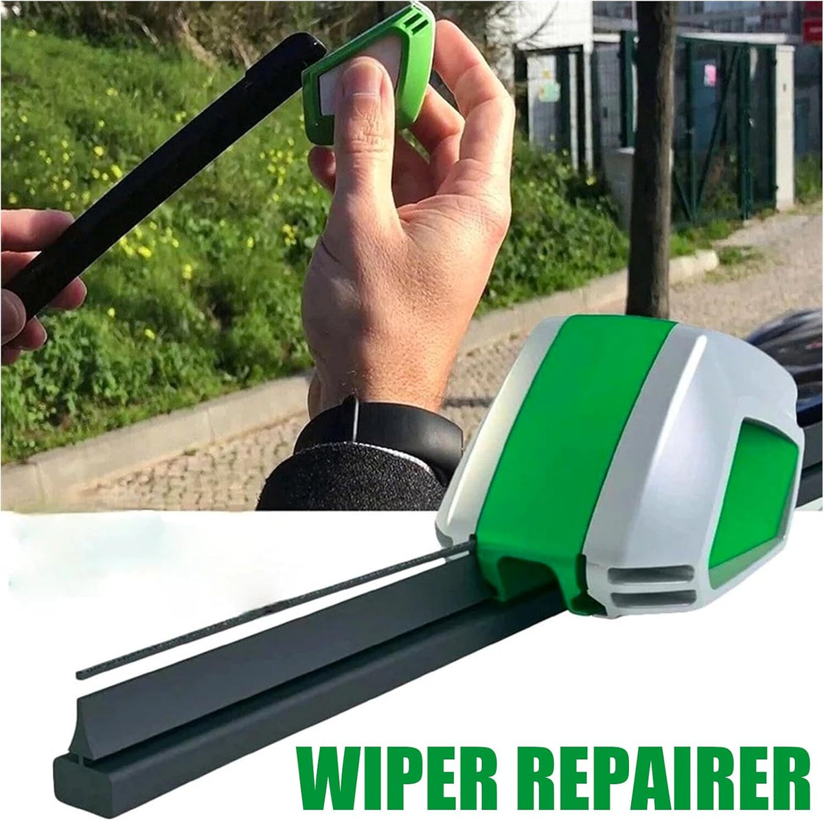 1 PC Automotive Wiper Repairer, ABS Ergonomic Windshield Wiper Blade Cutter Cleaning Tool, Universal Multi-function Repair Accessories, Compatible with Most Car Models (Green & White)