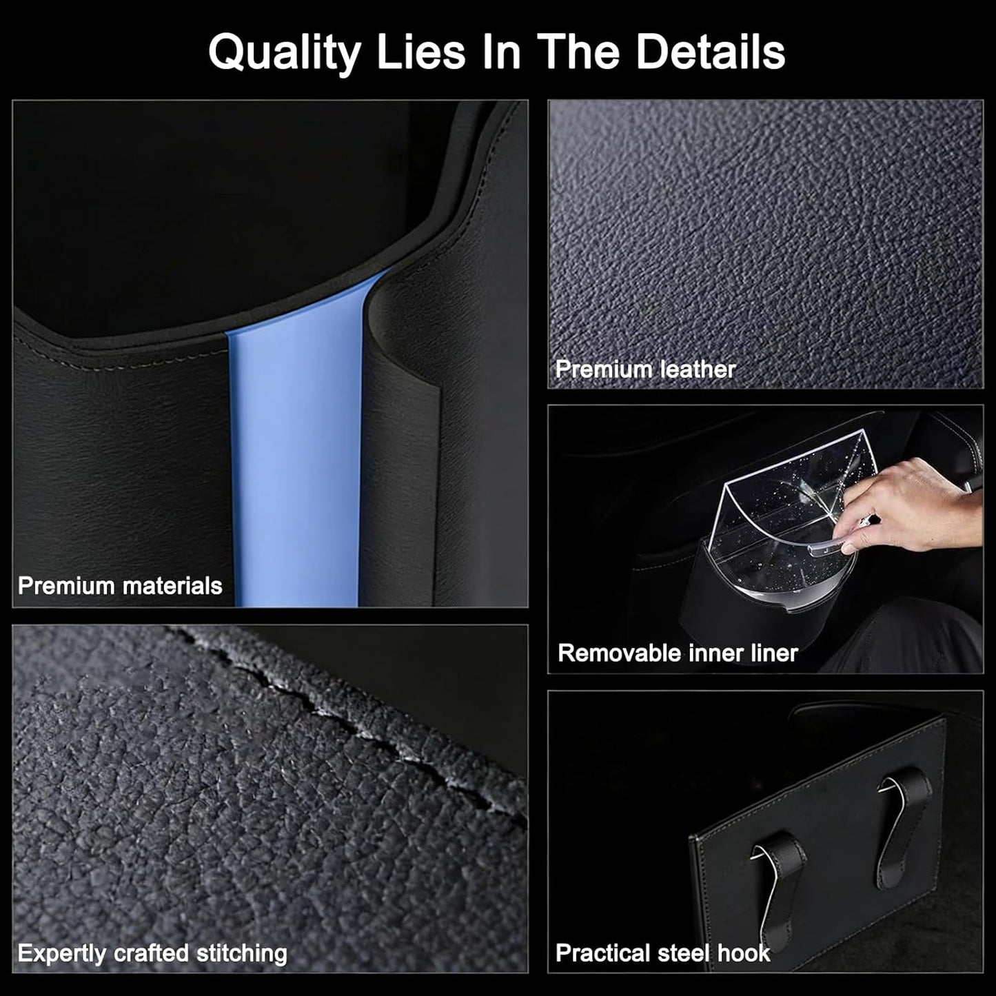 Leakproof Car Trash Can, Car Trash Bin with Removable Liner, Waterproof Automotive Garbage Can for Car Door, Seat Back, Console, Multipurpose Organizer for Vehicle Home Office (Black)