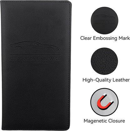 Car Registration and Insurance Holder, Premium Pu Leather Vehicle Glove Box Organizer - for Driver License, Cards & Essential Documents (L-Orange)