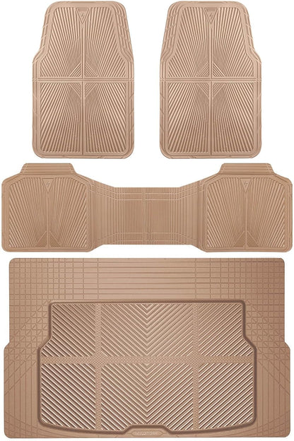 CAR PASS Rubber Floor Mats, All Weather Waterproof Trim-to-Fit Automotive Mats for Cars Trucks SUV, Anti-Slip Easy Clean, Heavy Duty Full Set 3-Piece, All Black