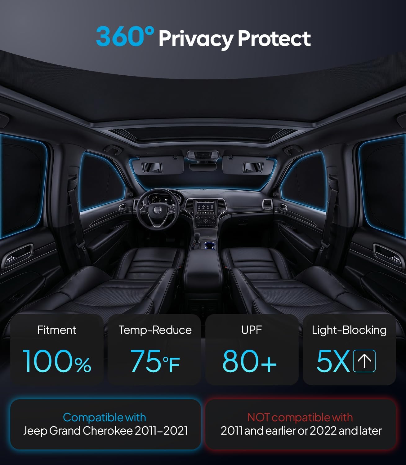 Wigoo 2026 Upgrade 8PCS Full Set Window Sunshade for Toyota 4Runner 2010-2024 [7-Layer Cooler & Blacker, Ice-Crystal Tech] with Windshield for Sun Block, Baby, Camping, Privacy Napping, Relax