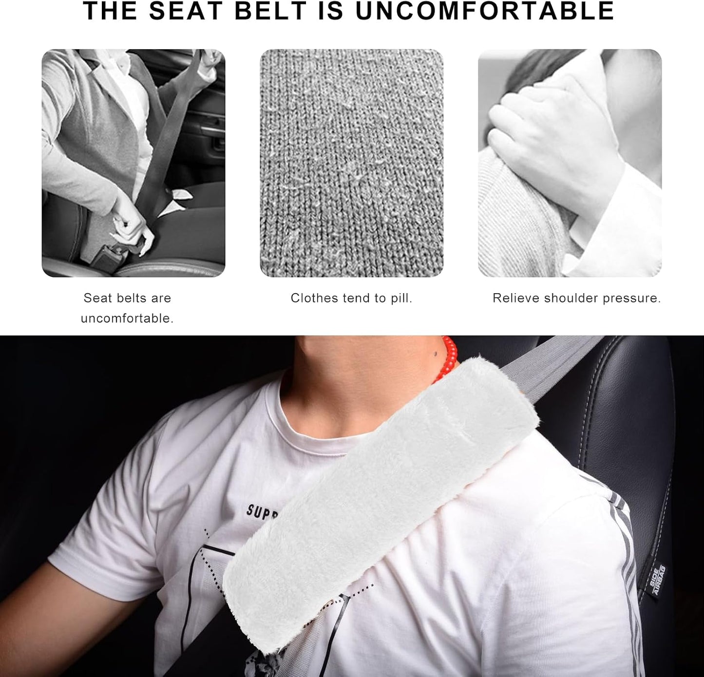 Sun Walker 2PCS Seat Belt Shoulder Pads, Fluffy Soft Plush Auto Seat Belt Pads for Protecting Your Neck & Shoulder, Comfortable Seatbelt Cover Warm Protective Cushion for Most Cars (Purple)