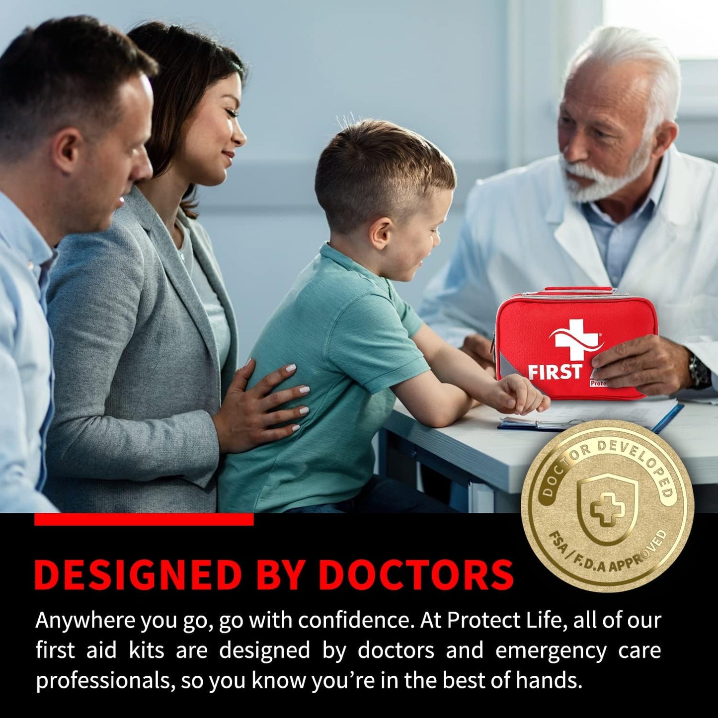 Protect Life Doctor Developed Mini First Aid Kit, 100 Piece Waterproof Emergency Kit for Car, Boat, Camping & Travel, Includes Emergency Blanket, Tourniquet & First Aid Guide