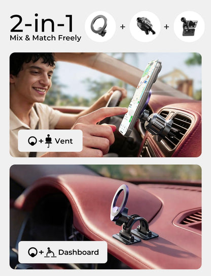 LISEN for MagSafe Car Phone Mount -Strong Magnets Magnetic Phone Holders for Your Car 2-in-1 Vent Dashboard Magnet Cell Phones Holder Mounts Car Accessories Gitfs for Men Women fit iPhone, Black | Dash Accents