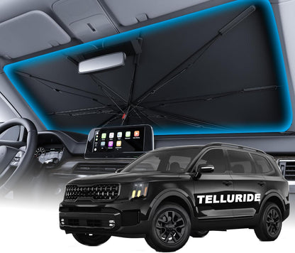 Wigoo Windshield Sun Shade Umbrella for Tesla Model Y [100% Sun Blockage, Ice Cooling Fabric] Foldable Heat Insulation Front Window Sunshade Umbrella for Tesla Model Y 2020–2026 (Juniper)