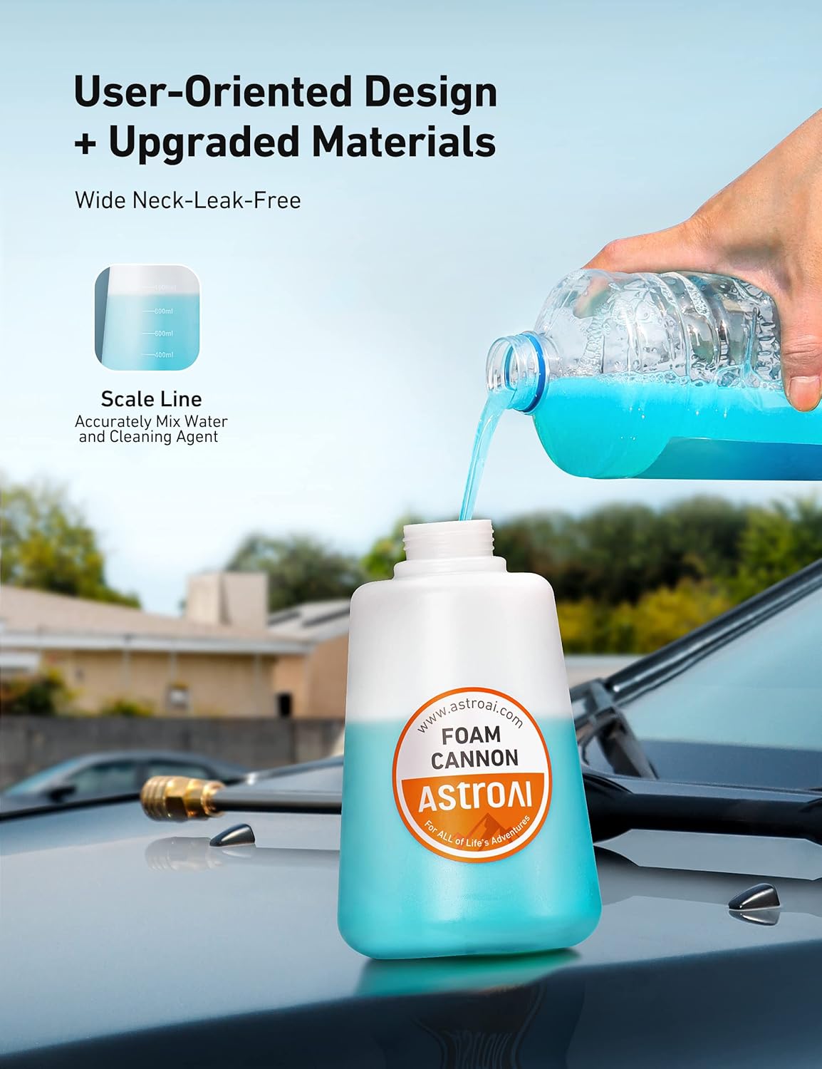 AstroAI Foam Cannon, Heavy Duty Car Foam Blaster Wide Neck Adjustable Snow Foam Lance and Thick Foam for Pressure Washer with 1/4" Quick Connector,1L Bottle